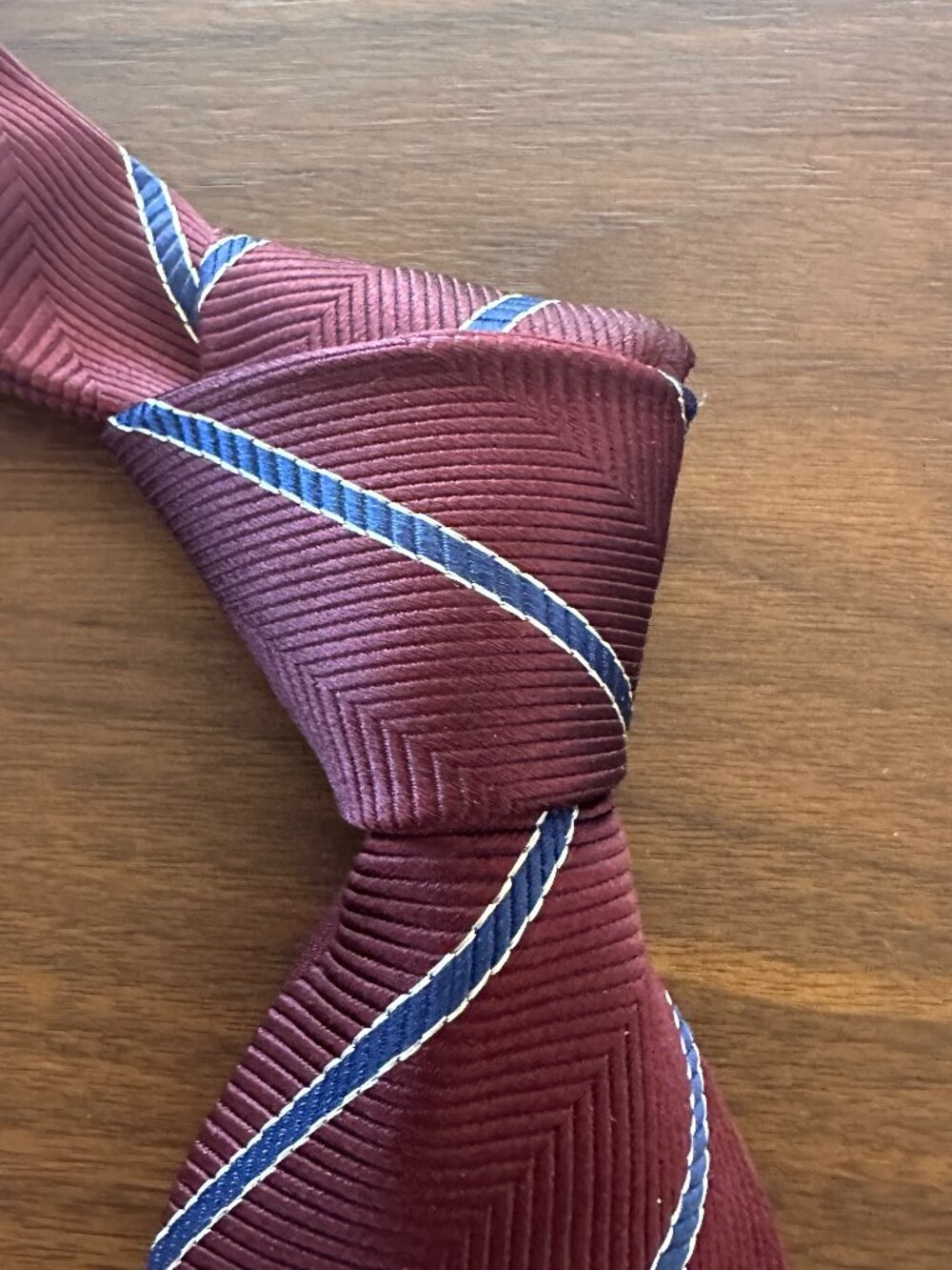 Ermenegildo Zegna Burgundy Blue Striped Silk Tie
